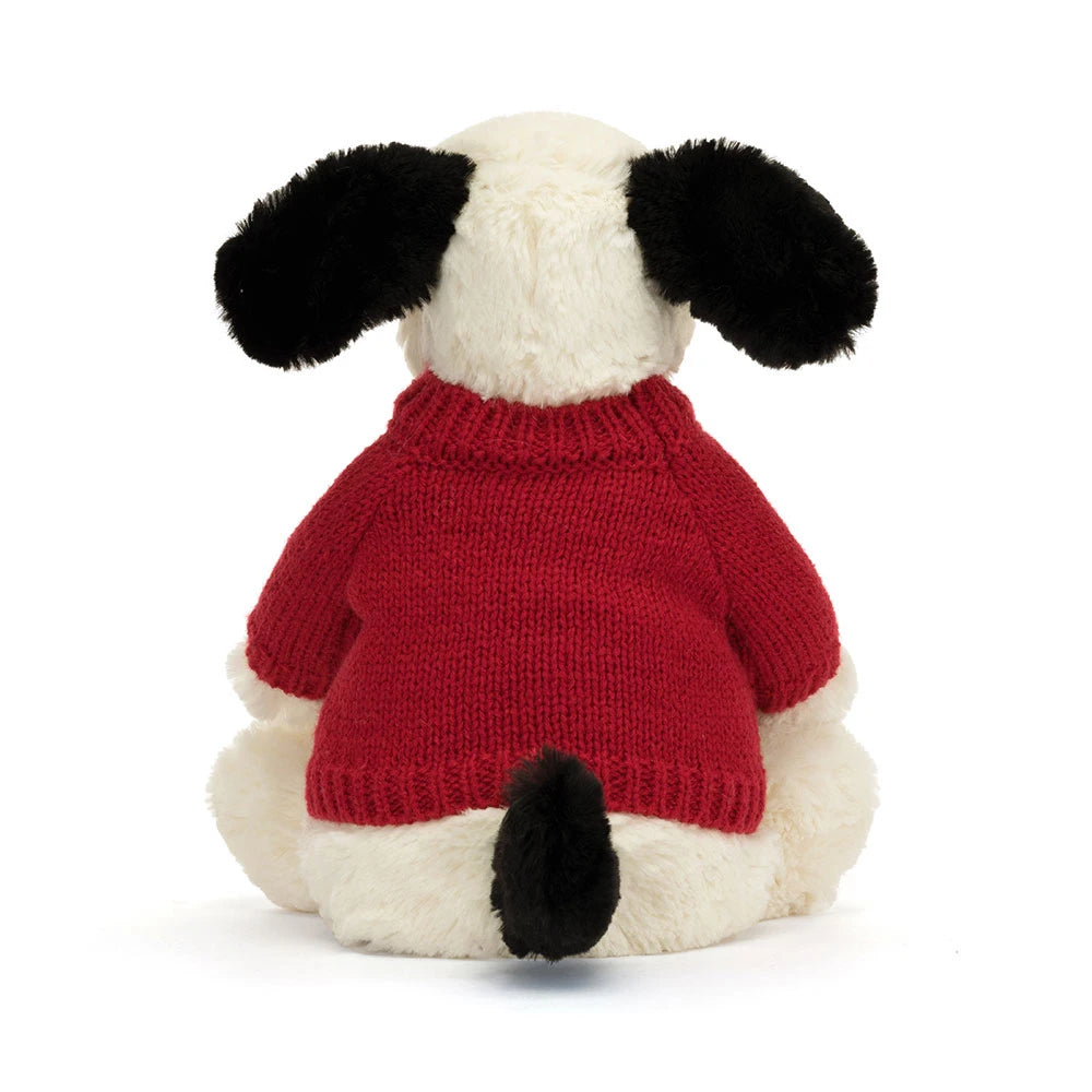 Bashful Black & Cream Puppy With Personalized Red Jumper - US 9614